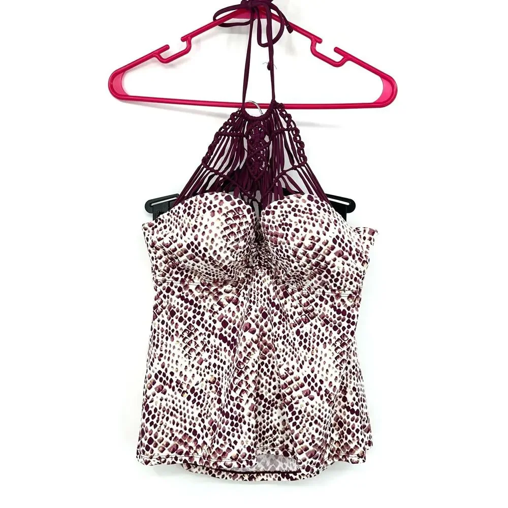 Ambrielle Size Large Swim‎ Top Animal Print Halter Top Built In Cup Tankini